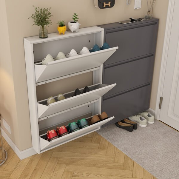 Ultra-narrow entrance cabinet, steel shoe cabinet behind the entrance door, ultra-thin shoe cabinet, large capacity for home use. - Image 3